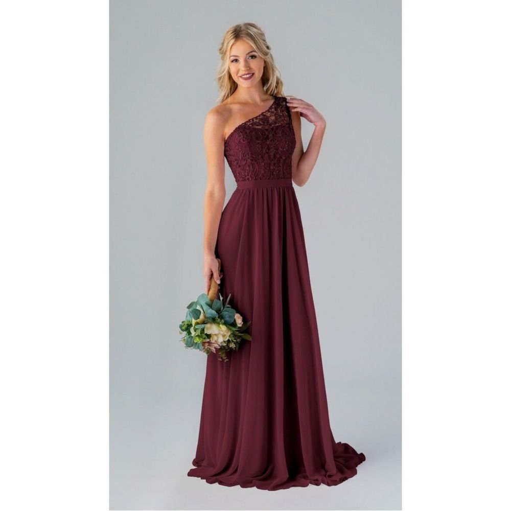 DAVID'S BRIDAL NWT Long Mesh Skirt with Lace Bodice Dress *Wine 14